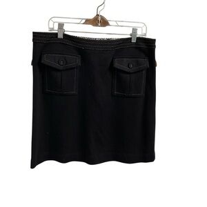 Tory Burch Black Mini Skirt with Pocket Accents 50% wool Size Large